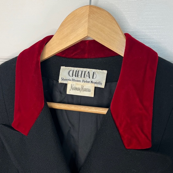 Vintage Chetta B for Neiman Marcus Black Jacket w/ Red Velvet Collar | Size 10 - Picture 2 of 7